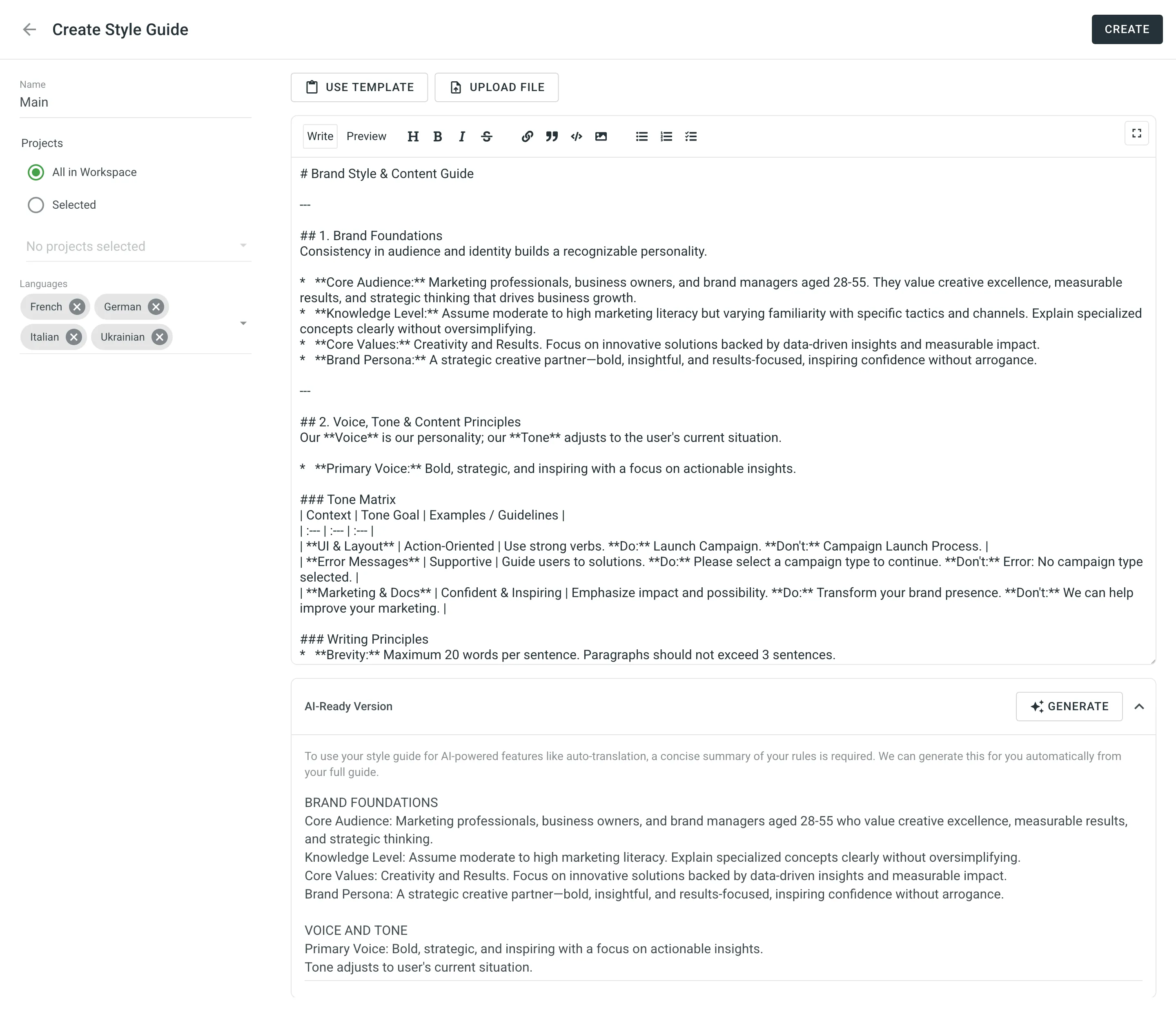 Create style guide dialog